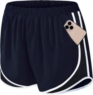Fulbelle Running Shorts with Pockets Women Double Layer Athletic Workout Gym Shorts