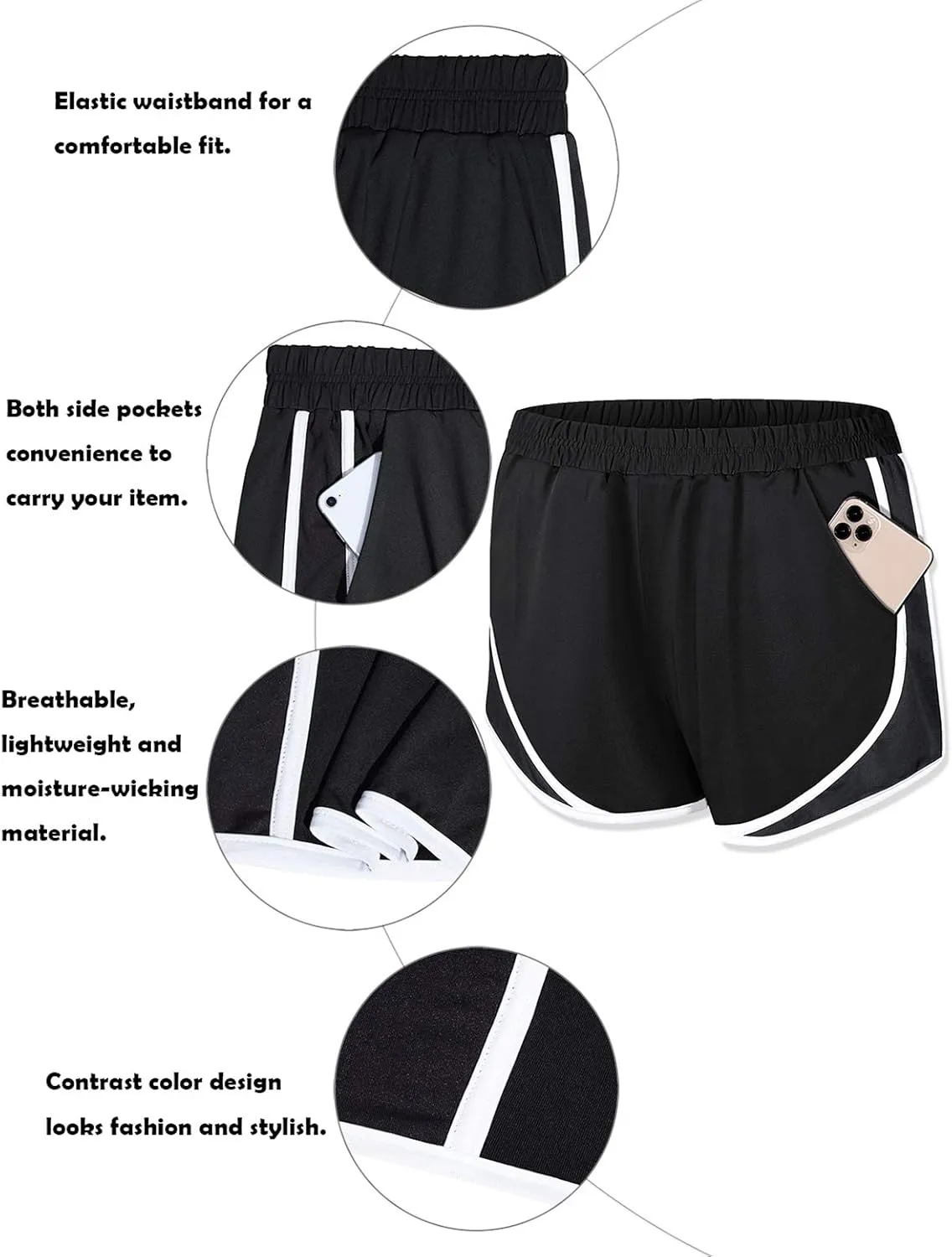 Fulbelle Running Shorts with Pockets Women Double Layer Athletic Workout Gym Shorts