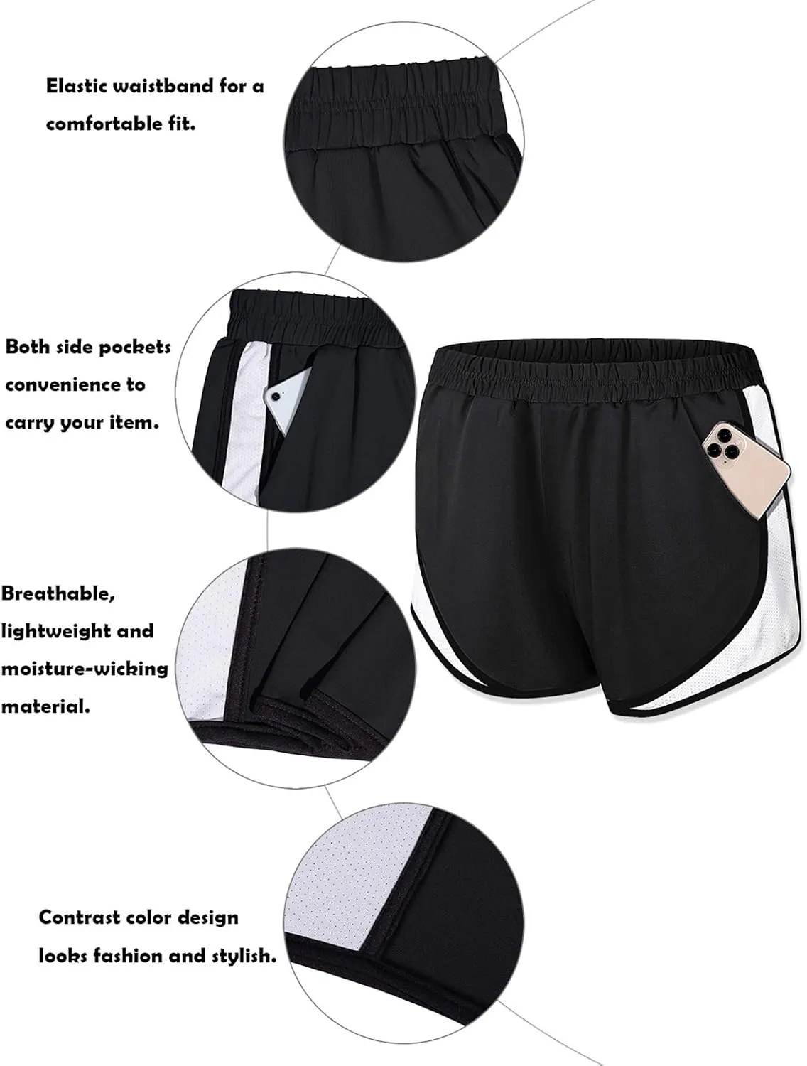 Fulbelle Running Shorts with Pockets Women Double Layer Athletic Workout Gym Shorts
