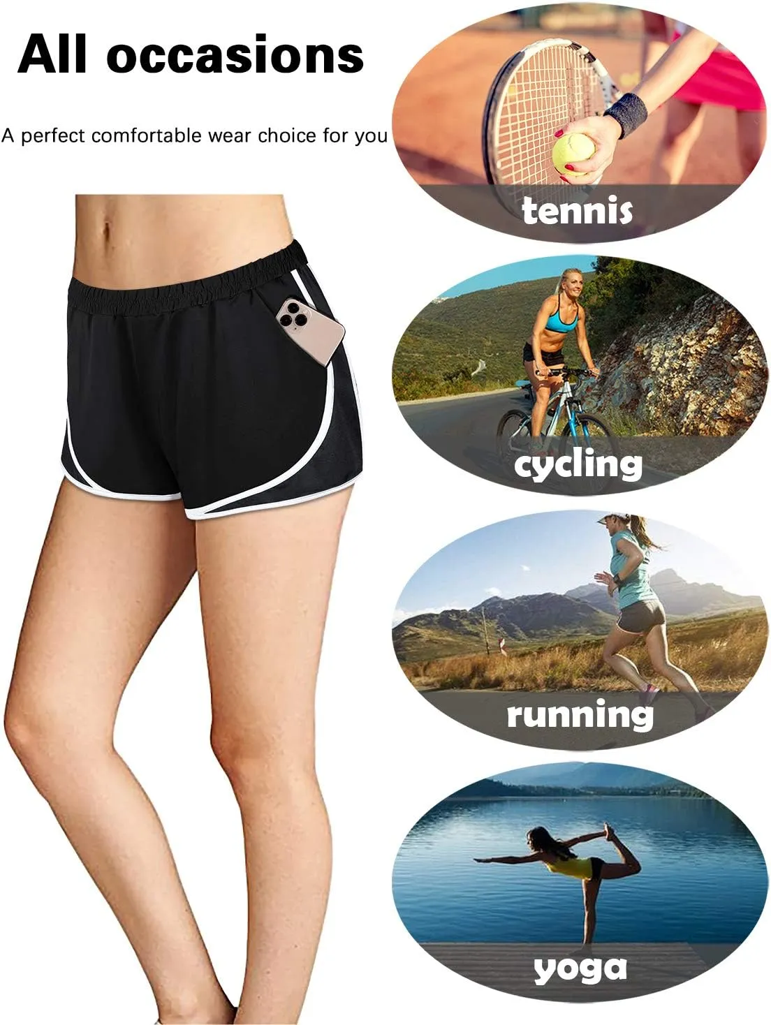 Fulbelle Running Shorts with Pockets Women Double Layer Athletic Workout Gym Shorts