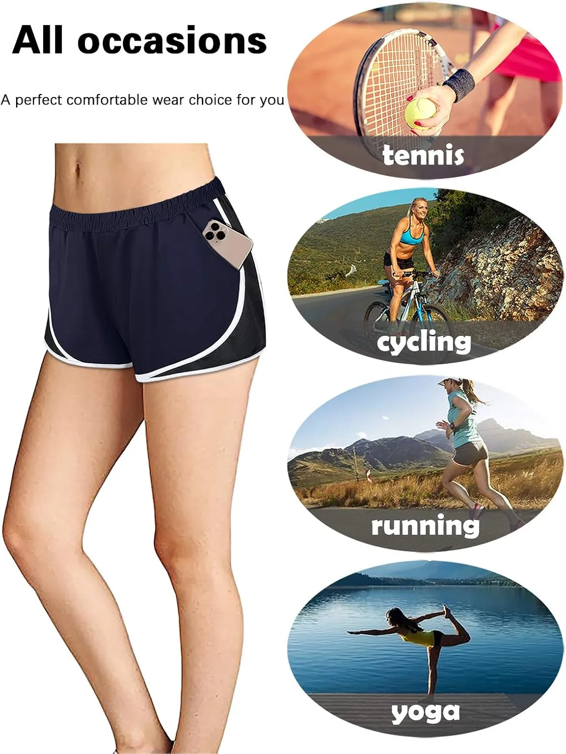 Fulbelle Running Shorts with Pockets Women Double Layer Athletic Workout Gym Shorts