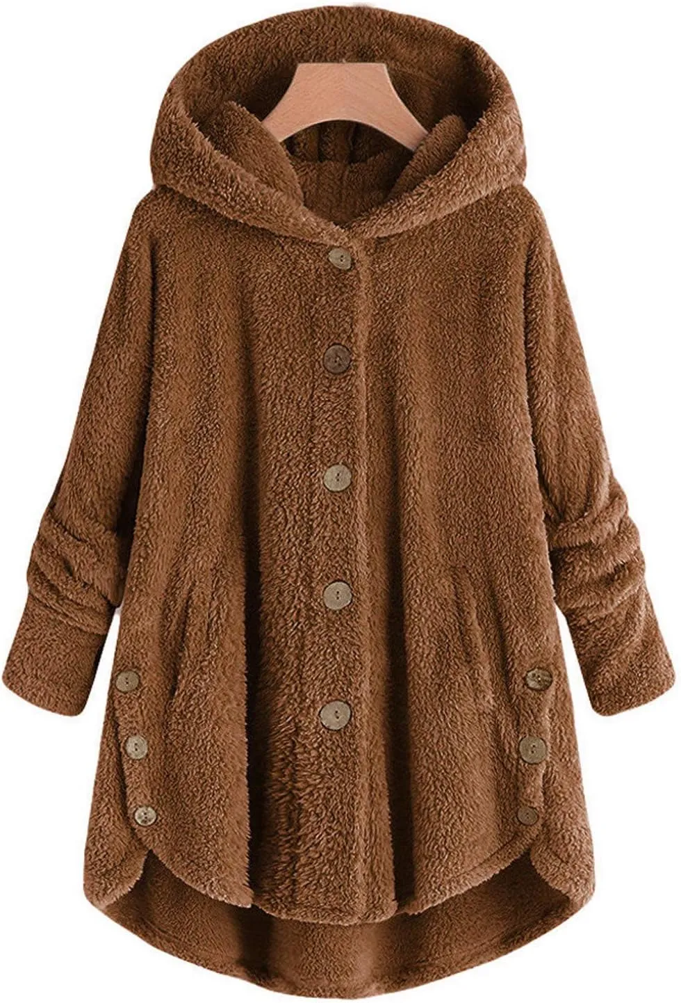Fuzzy Fleece Jacket Women Winter Long Sleeve Sherpa Hoodie Coat Fall Warm Jackets Plus Size Button Plush Cardigan