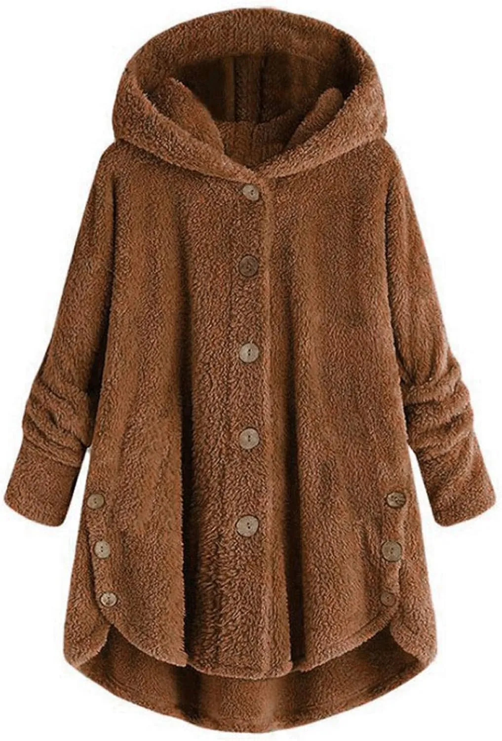 Fuzzy Fleece Jacket Women Winter Long Sleeve Sherpa Hoodie Coat Fall Warm Jackets Plus Size Button Plush Cardigan