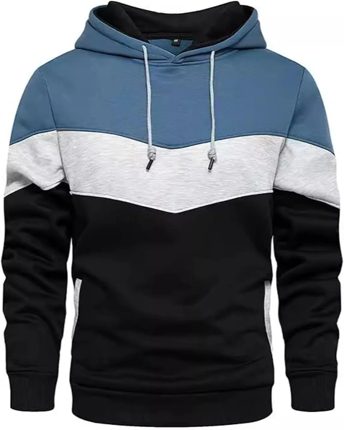 Fxbar Mens Hoodies Sweatshirt with Kangaroo Pocket Novelty Color Block Pullover Hoodie Long Sleeve Hooded Drawstring Tops