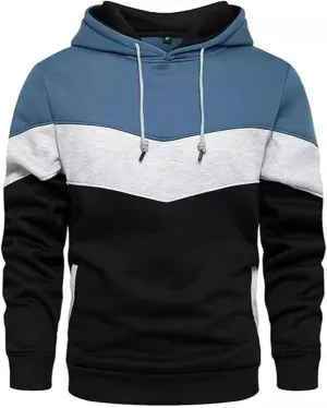 Fxbar Mens Hoodies Sweatshirt with Kangaroo Pocket Novelty Color Block Pullover Hoodie Long Sleeve Hooded Drawstring Tops