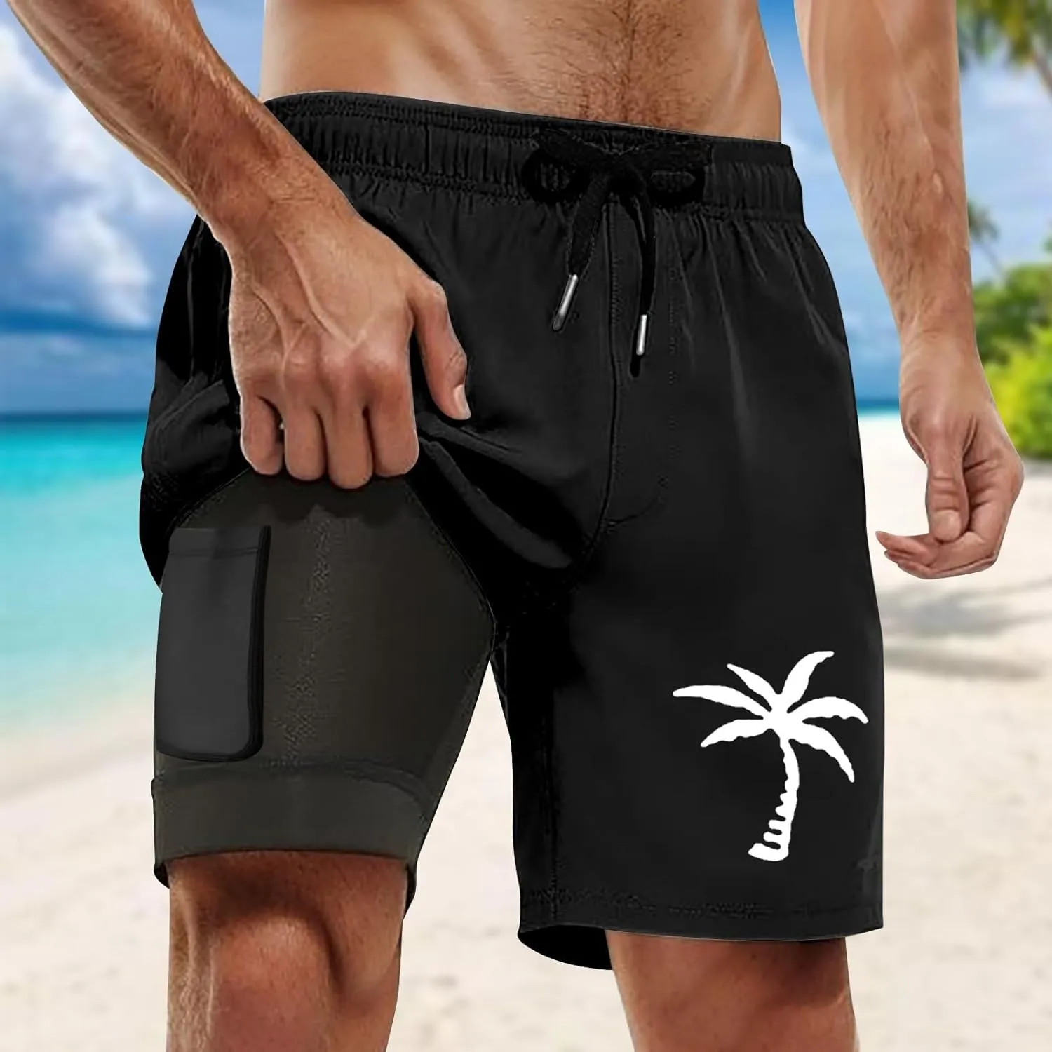 Fxbar Men's Swim Trunks 5 inch Quick Dry Board Shorts with Zipper Pockets Mesh Lining Bathing Suit Beach Shorts