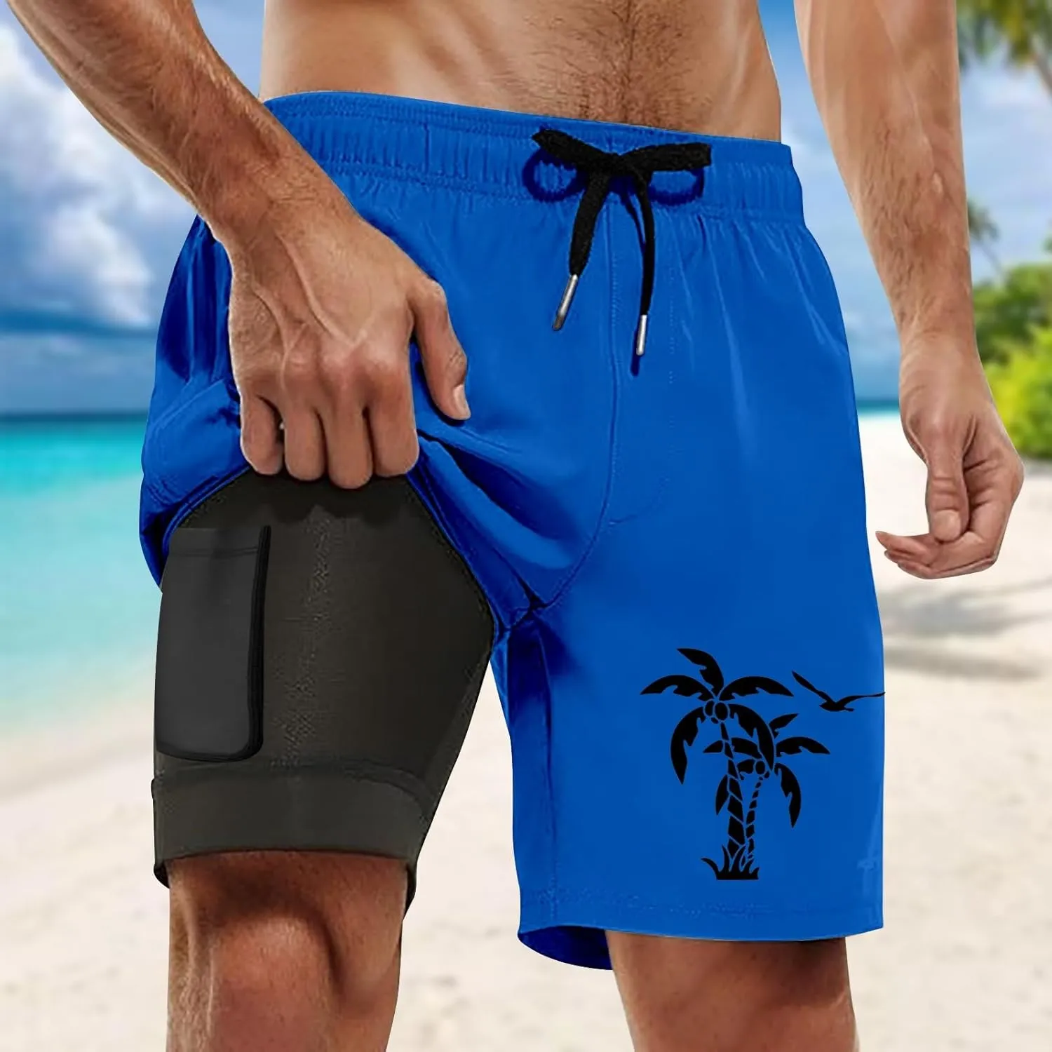 Fxbar Men's Swim Trunks 5 inch Quick Dry Board Shorts with Zipper Pockets Mesh Lining Bathing Suit Beach Shorts