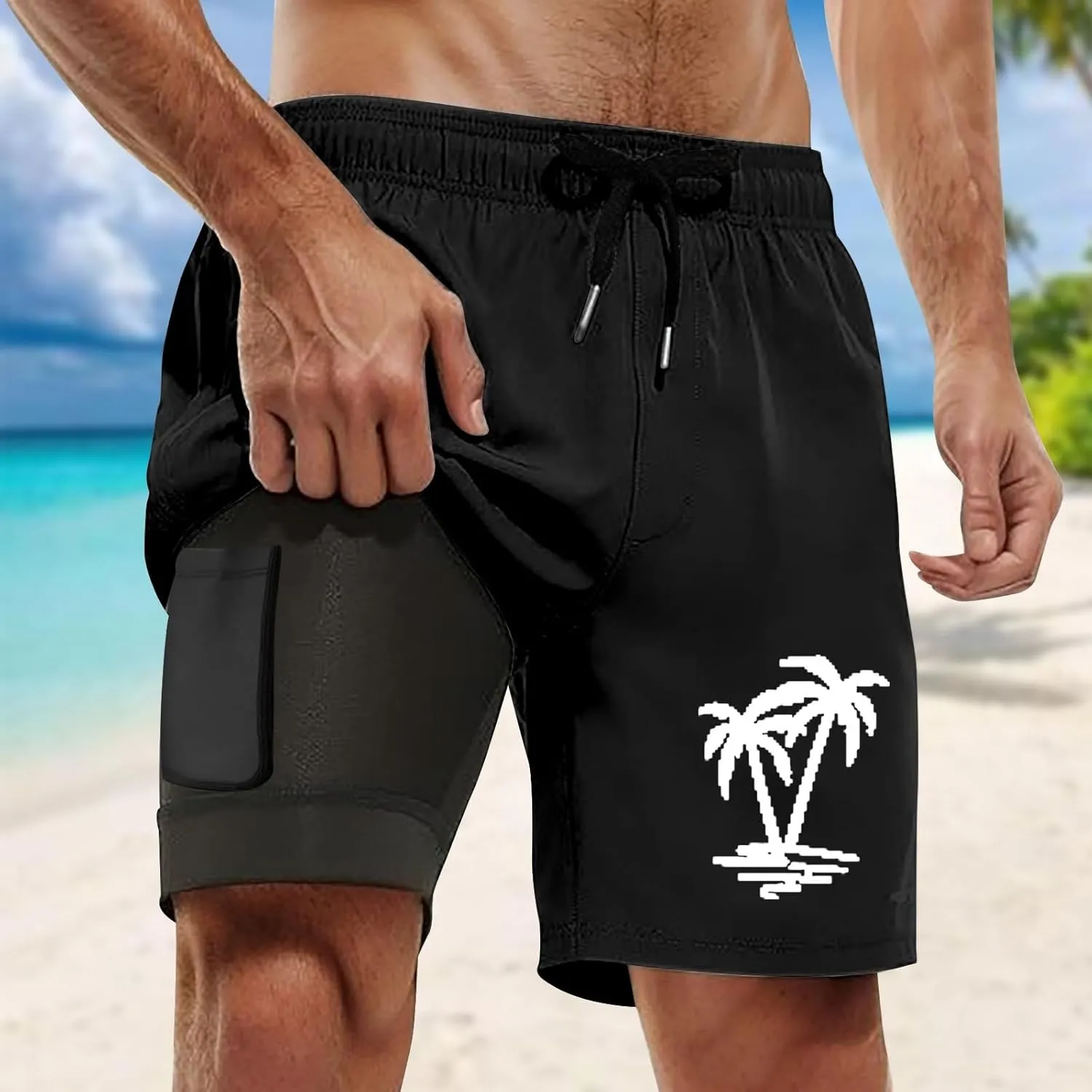 Fxbar Men's Swim Trunks 5 inch Quick Dry Board Shorts with Zipper Pockets Mesh Lining Bathing Suit Beach Shorts