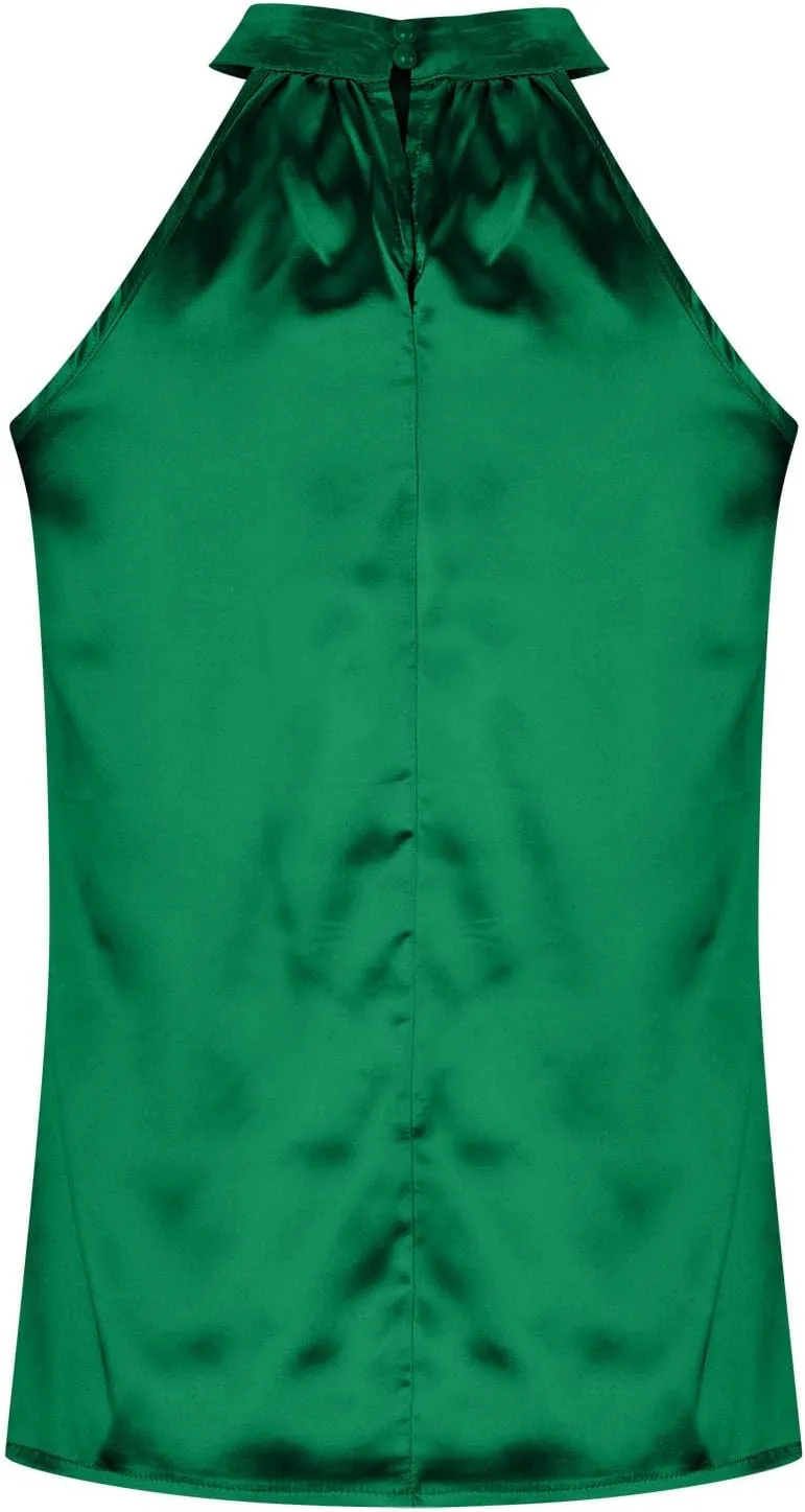 FZYLQY Women Silk Satin Halter Tops Casual Sleeveless Keyhole Mock Neck Tank Top Summer Sexy Curved Hem Dressy Blouse Shirt
