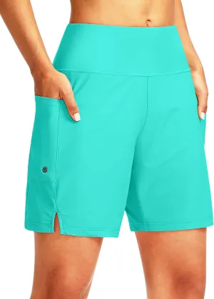 G Gradual Women's 7" Long Swim Board Shorts High Waisted Quick Dry Beach Swimming Shorts for Women with Liner Pockets