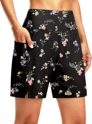 G Gradual Women's 7" Long Swim Board Shorts High Waisted Quick Dry Beach Swimming Shorts for Women with Liner Pockets