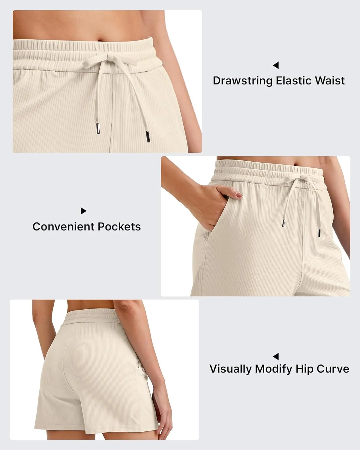 G4Free Ribbed Womens Athletic Shorts High Waisted Drawstring Gym Running Shorts with Pockets