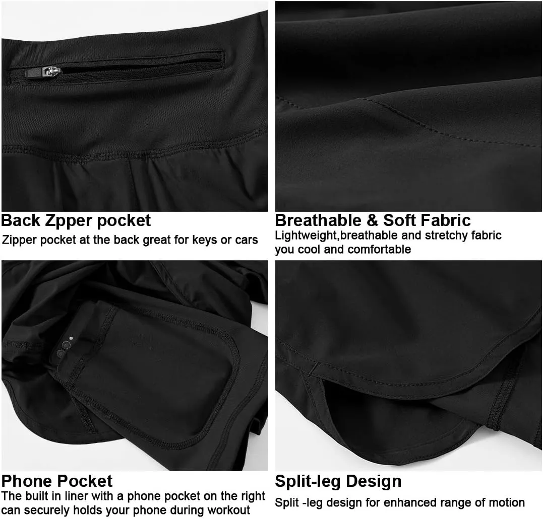 Gopune Women's 2 in 1 Running Shorts Workout Athletic Gym Yoga Shorts Liner