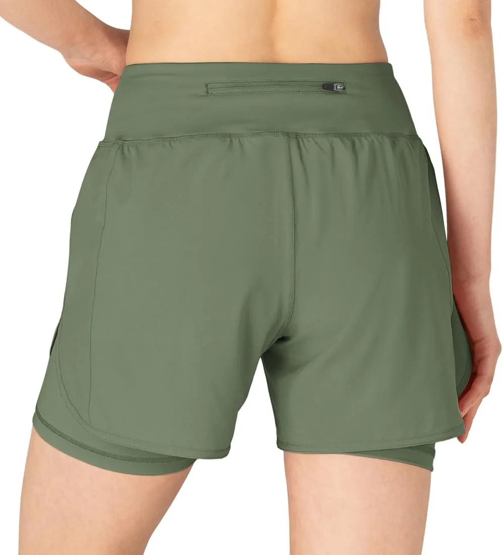Gopune Women's 2 in 1 Running Shorts Workout Athletic Gym Yoga Shorts Liner