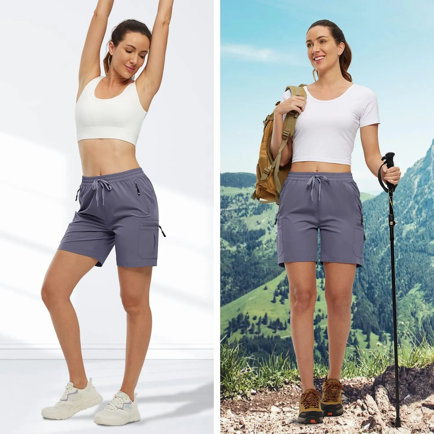 Gopune Women's Running Shorts with Zipper Pockets Quick Dry Athletic Gym Workout Shorts