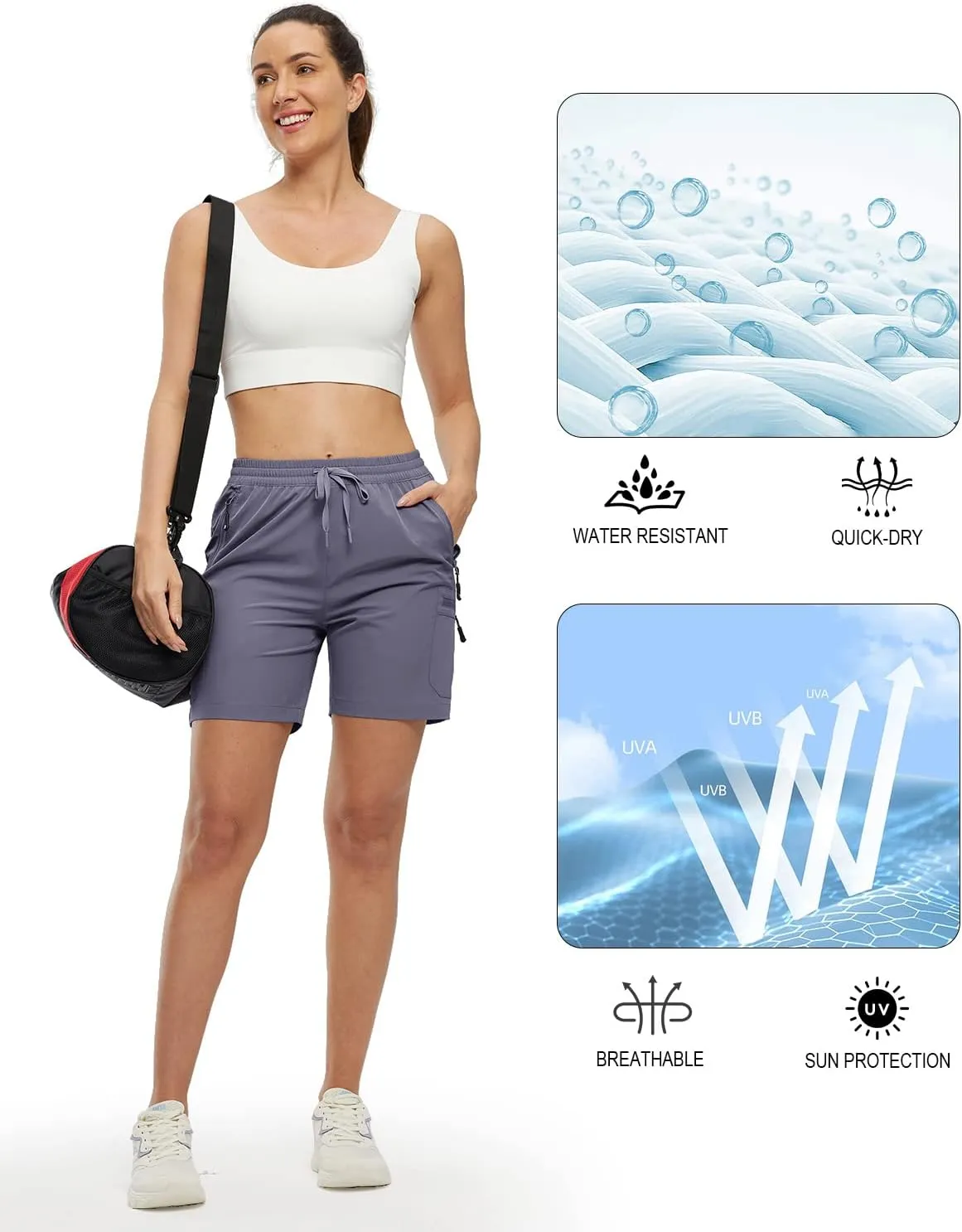 Gopune Women's Running Shorts with Zipper Pockets Quick Dry Athletic Gym Workout Shorts