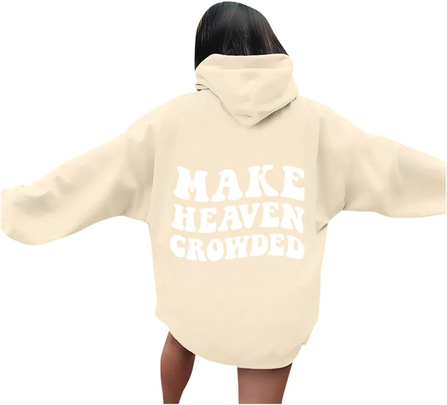 Graphic Hoodies Trendy Make Heaven Crowded Letter Printed Drawstring Long Sleeve Sweatshirt Fleece Hooded Sweatshirt Pullover