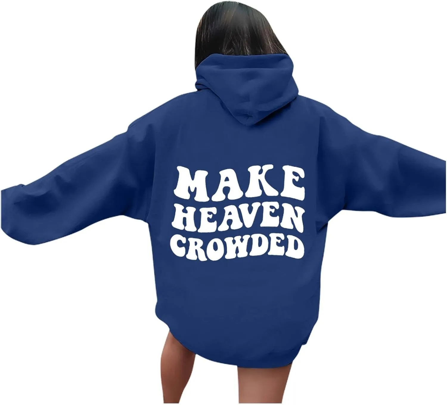 Graphic Hoodies Trendy Make Heaven Crowded Letter Printed Drawstring Long Sleeve Sweatshirt Fleece Hooded Sweatshirt Pullover