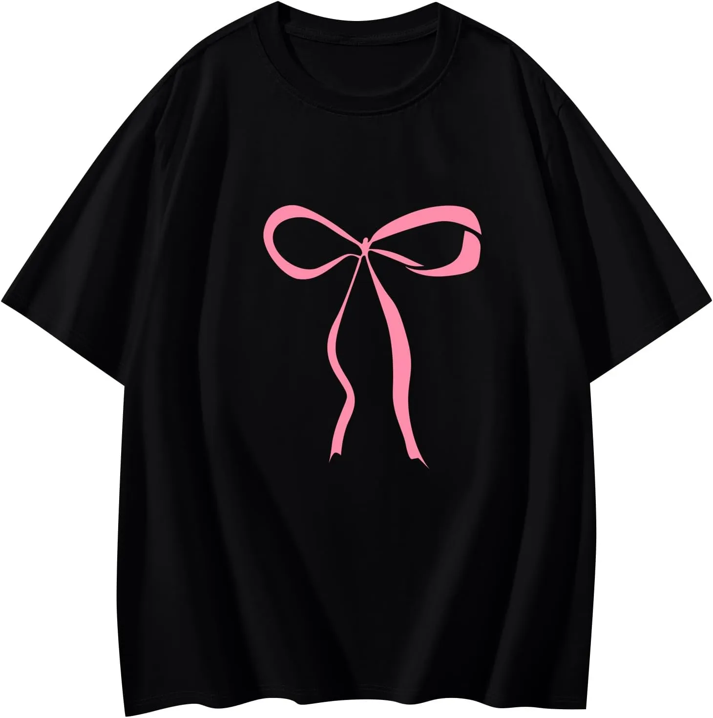 Graphic Tees for Women Cute Oversized Crew Neck Bow T Shirts Loose Fit Casual Workout Athletic Running Gym Tops