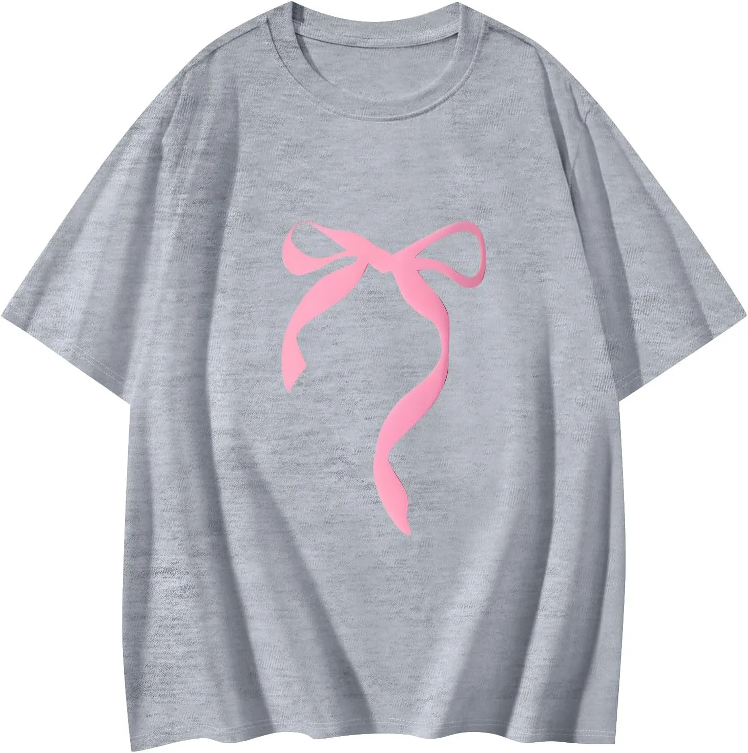 Graphic Tees for Women Cute Oversized Crew Neck Bow T Shirts Loose Fit Casual Workout Athletic Running Gym Tops
