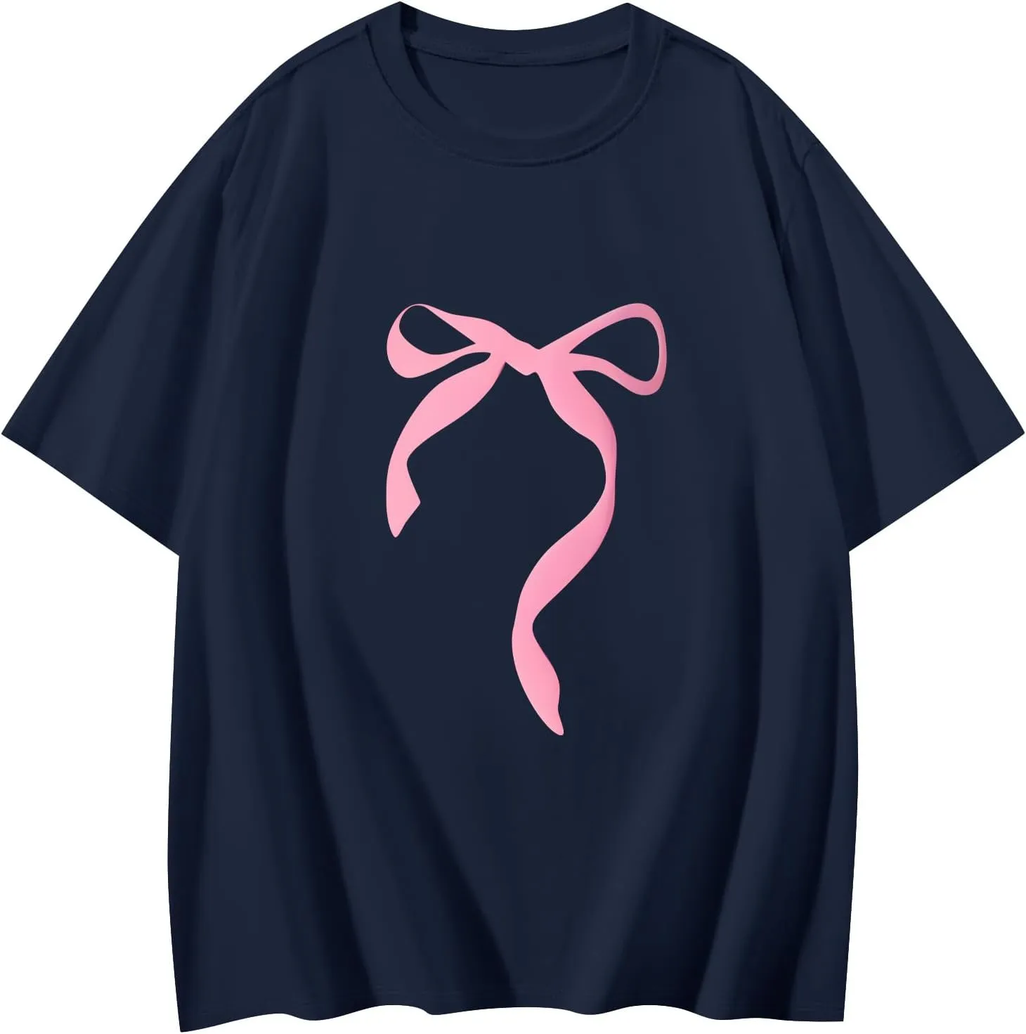 Graphic Tees for Women Cute Oversized Crew Neck Bow T Shirts Loose Fit Casual Workout Athletic Running Gym Tops
