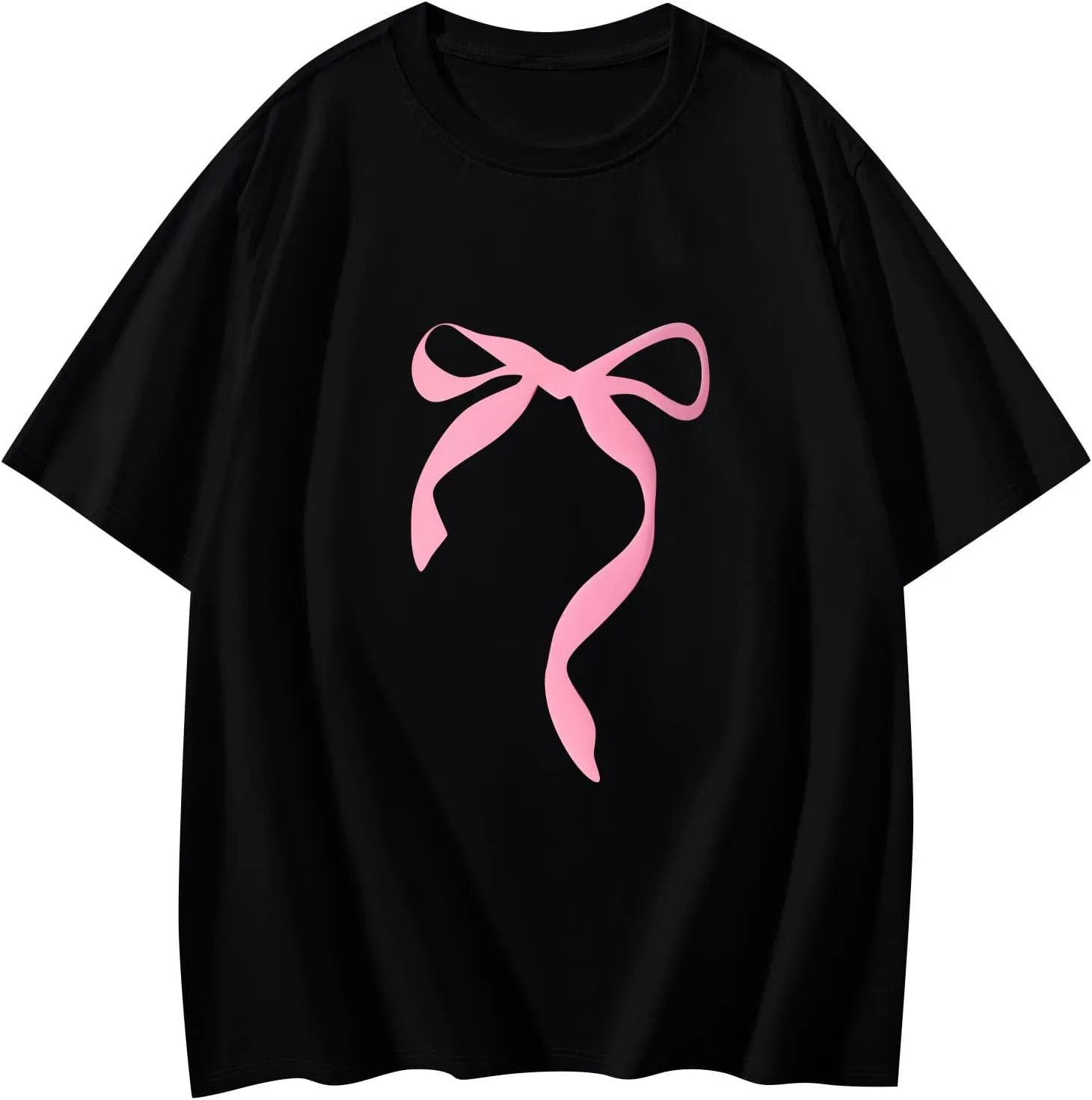 Graphic Tees for Women Cute Oversized Crew Neck Bow T Shirts Loose Fit Casual Workout Athletic Running Gym Tops