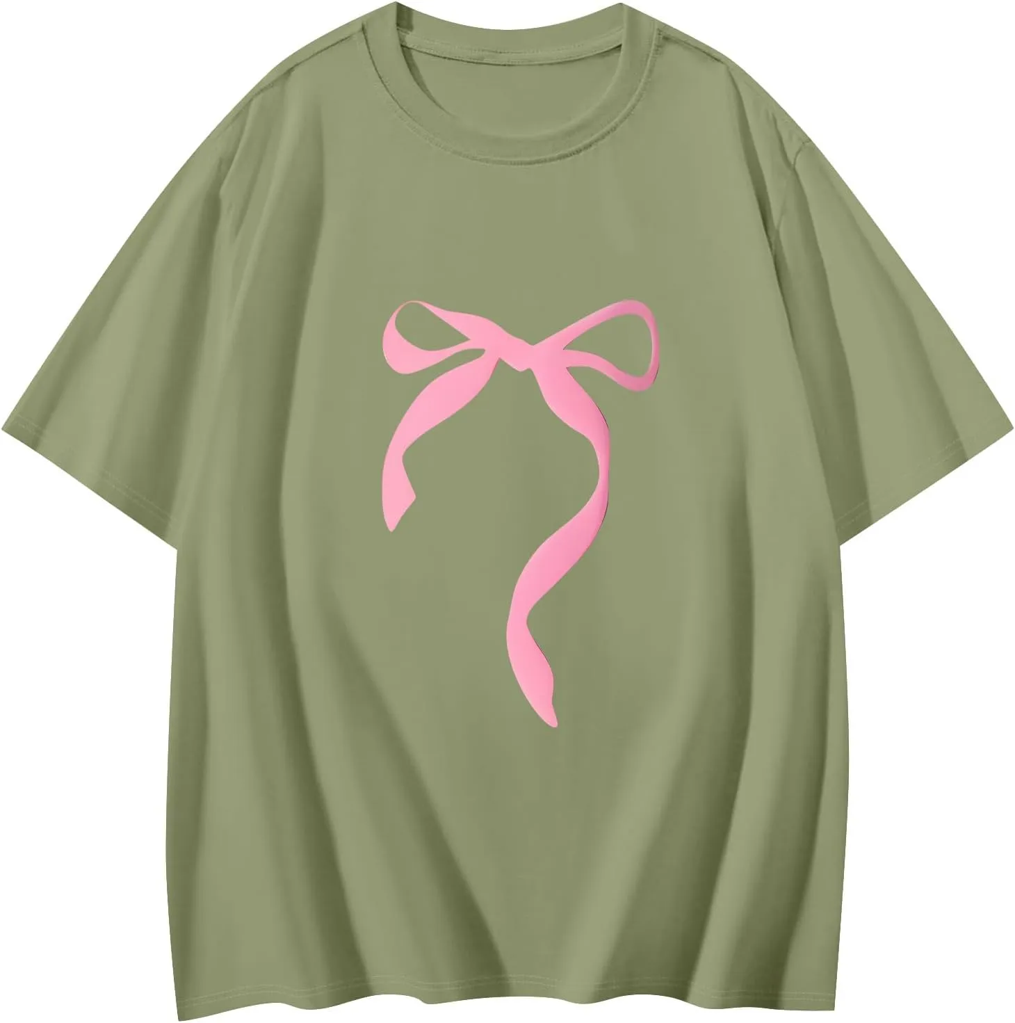 Graphic Tees for Women Cute Oversized Crew Neck Bow T Shirts Loose Fit Casual Workout Athletic Running Gym Tops
