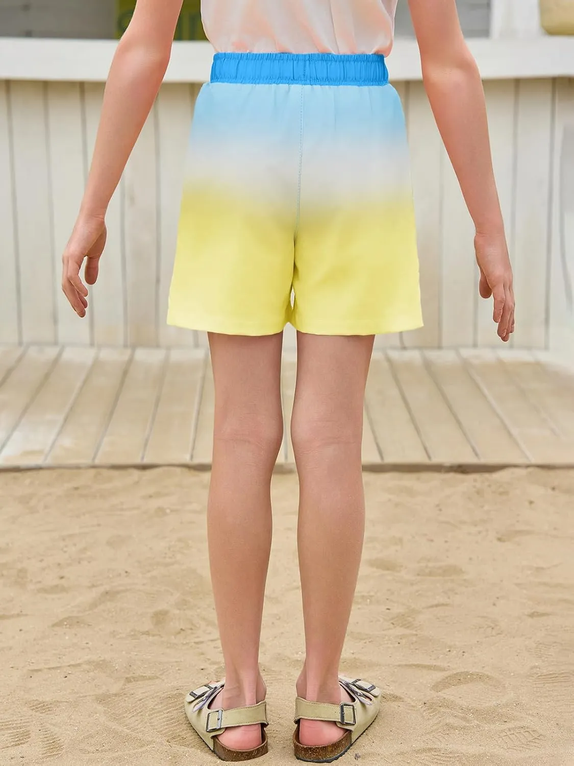 Haloumoning Boys Swim Trunks with Boxer Brief Liner Kids Gradient Quick Dry Swimming Shorts 5-14 Years