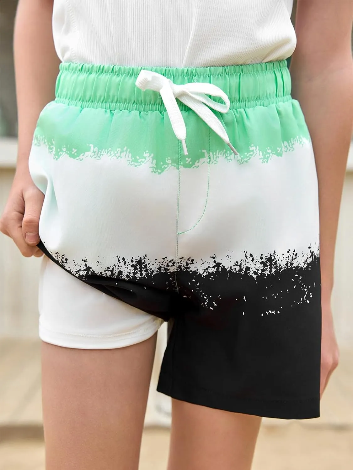 Haloumoning Boys Swim Trunks with Boxer Brief Liner Kids Gradient Quick Dry Swimming Shorts 5-14 Years
