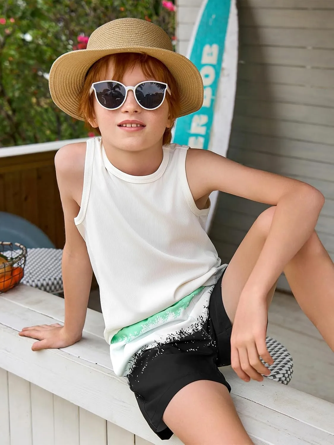 Haloumoning Boys Swim Trunks with Boxer Brief Liner Kids Gradient Quick Dry Swimming Shorts 5-14 Years