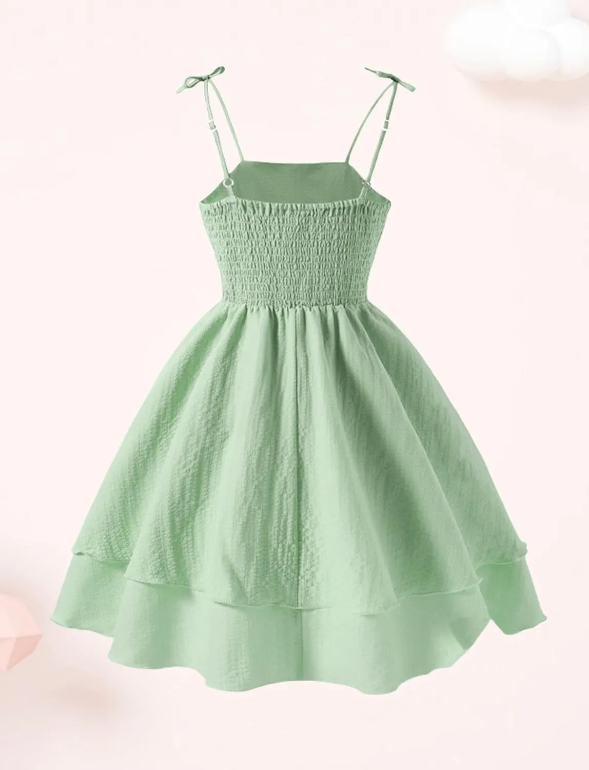 Happy Cherry Girls Tie Knot Spaghetti Strap Midi Dresses Smocked Tiered Beach Sundress Summer 4-10Y
