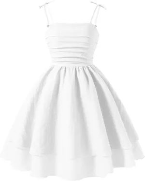 Happy Cherry Girls Tie Knot Spaghetti Strap Midi Dresses Smocked Tiered Beach Sundress Summer 4-10Y