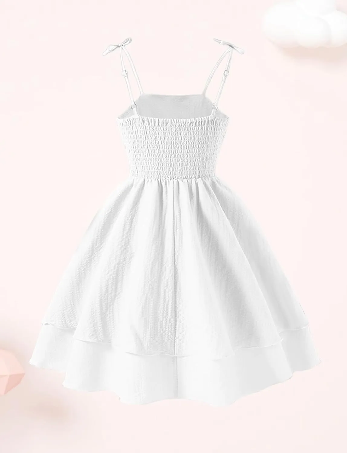 Happy Cherry Girls Tie Knot Spaghetti Strap Midi Dresses Smocked Tiered Beach Sundress Summer 4-10Y