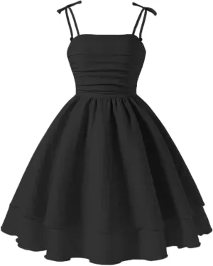 Happy Cherry Girls Tie Knot Spaghetti Strap Midi Dresses Smocked Tiered Beach Sundress Summer 4-10Y