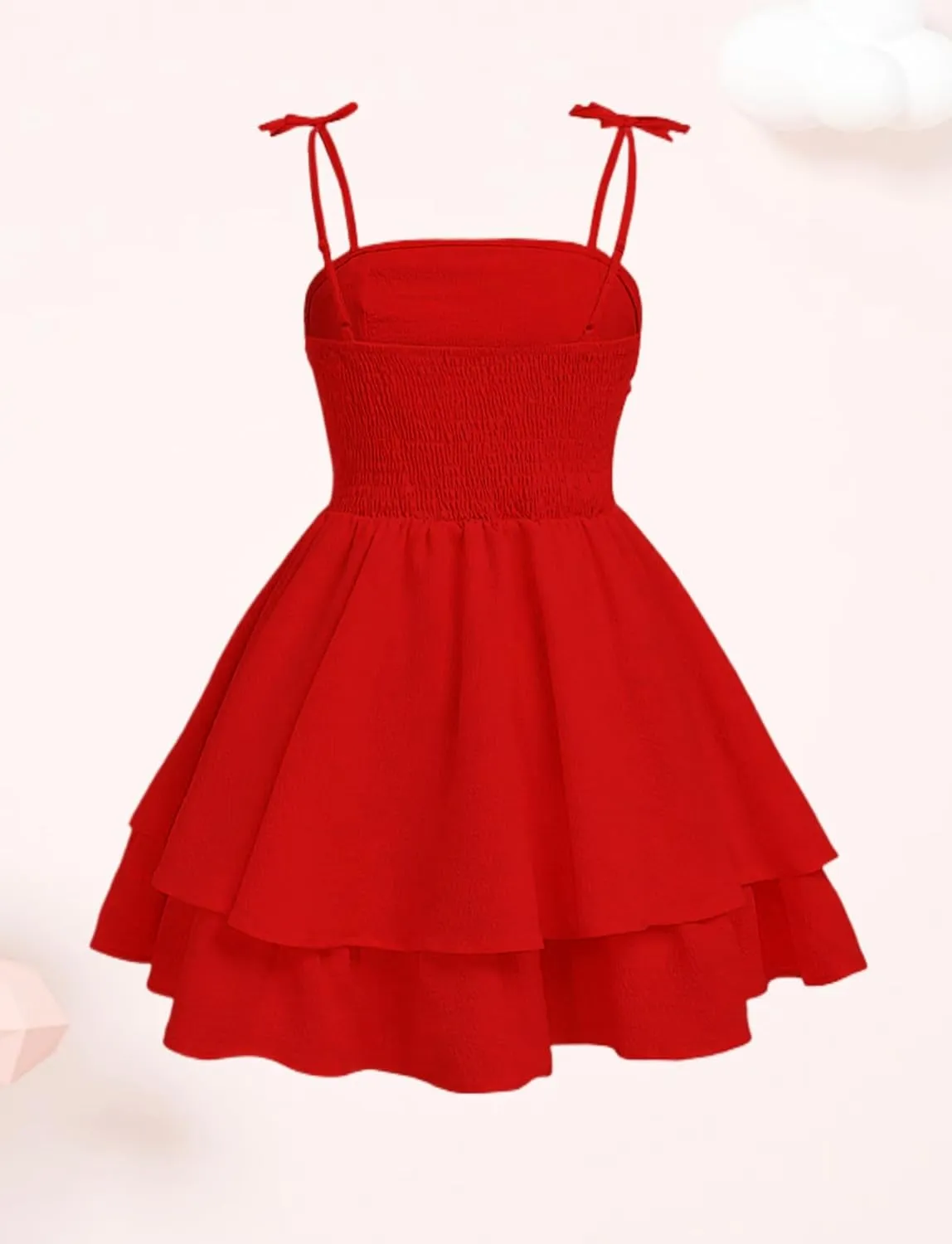 Happy Cherry Girls Tie Knot Spaghetti Strap Midi Dresses Smocked Tiered Beach Sundress Summer 4-10Y