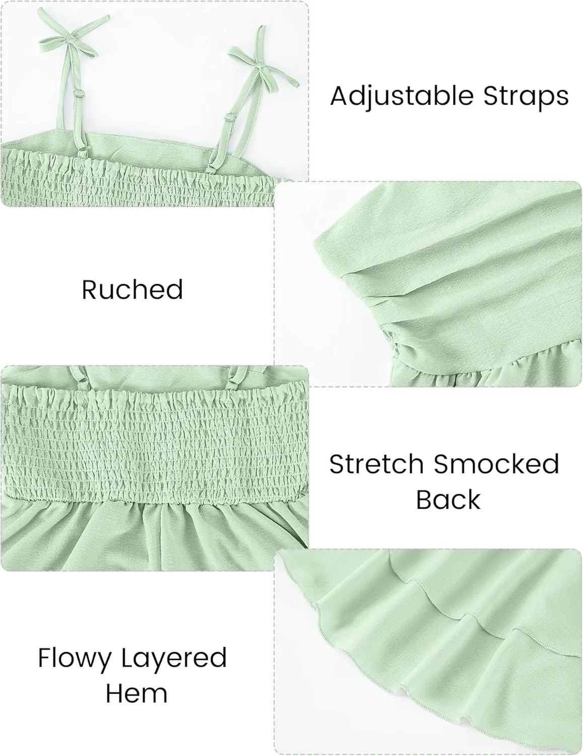 Happy Cherry Girls Tie Knot Spaghetti Strap Midi Dresses Smocked Tiered Beach Sundress Summer 4-10Y