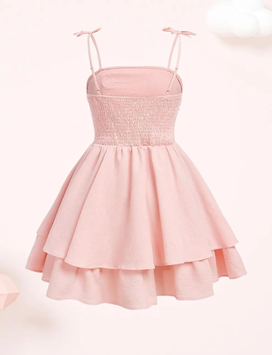 Happy Cherry Girls Tie Knot Spaghetti Strap Midi Dresses Smocked Tiered Beach Sundress Summer 4-10Y