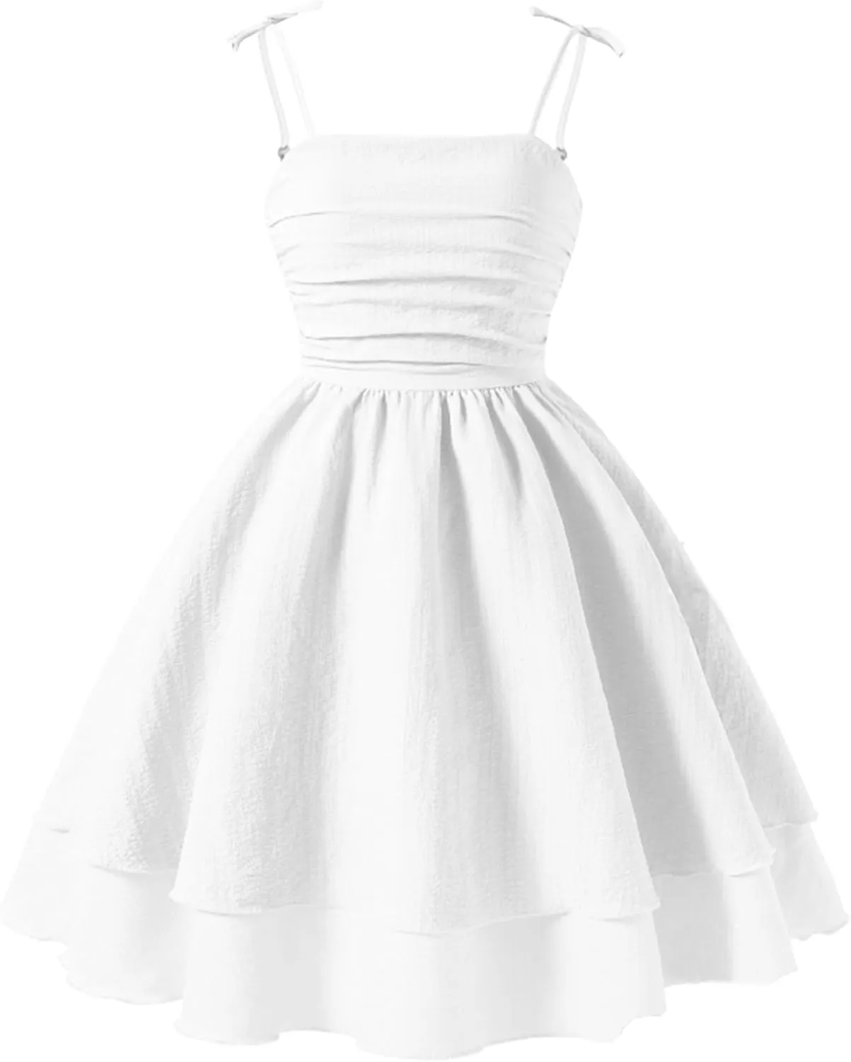 Happy Cherry Girls Tie Knot Spaghetti Strap Midi Dresses Smocked Tiered Beach Sundress Summer 4-10Y