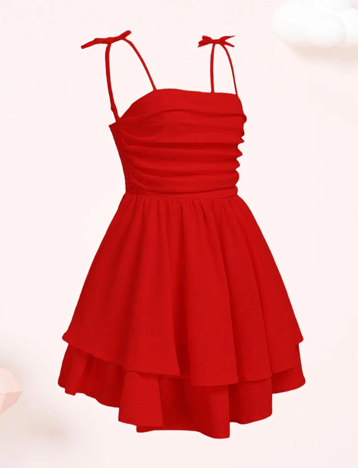 Happy Cherry Girls Tie Knot Spaghetti Strap Midi Dresses Smocked Tiered Beach Sundress Summer 4-10Y