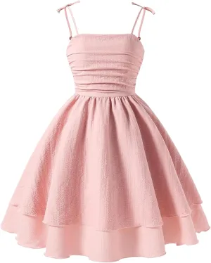 Happy Cherry Girls Tie Knot Spaghetti Strap Midi Dresses Smocked Tiered Beach Sundress Summer 4-10Y