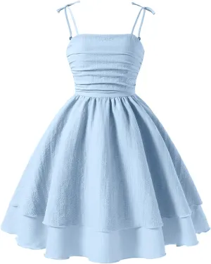 Happy Cherry Girls Tie Knot Spaghetti Strap Midi Dresses Smocked Tiered Beach Sundress Summer 4-10Y