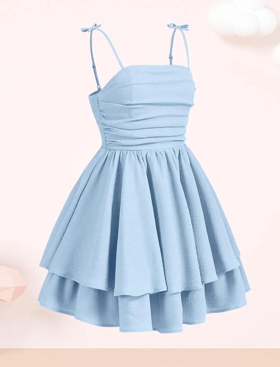 Happy Cherry Girls Tie Knot Spaghetti Strap Midi Dresses Smocked Tiered Beach Sundress Summer 4-10Y