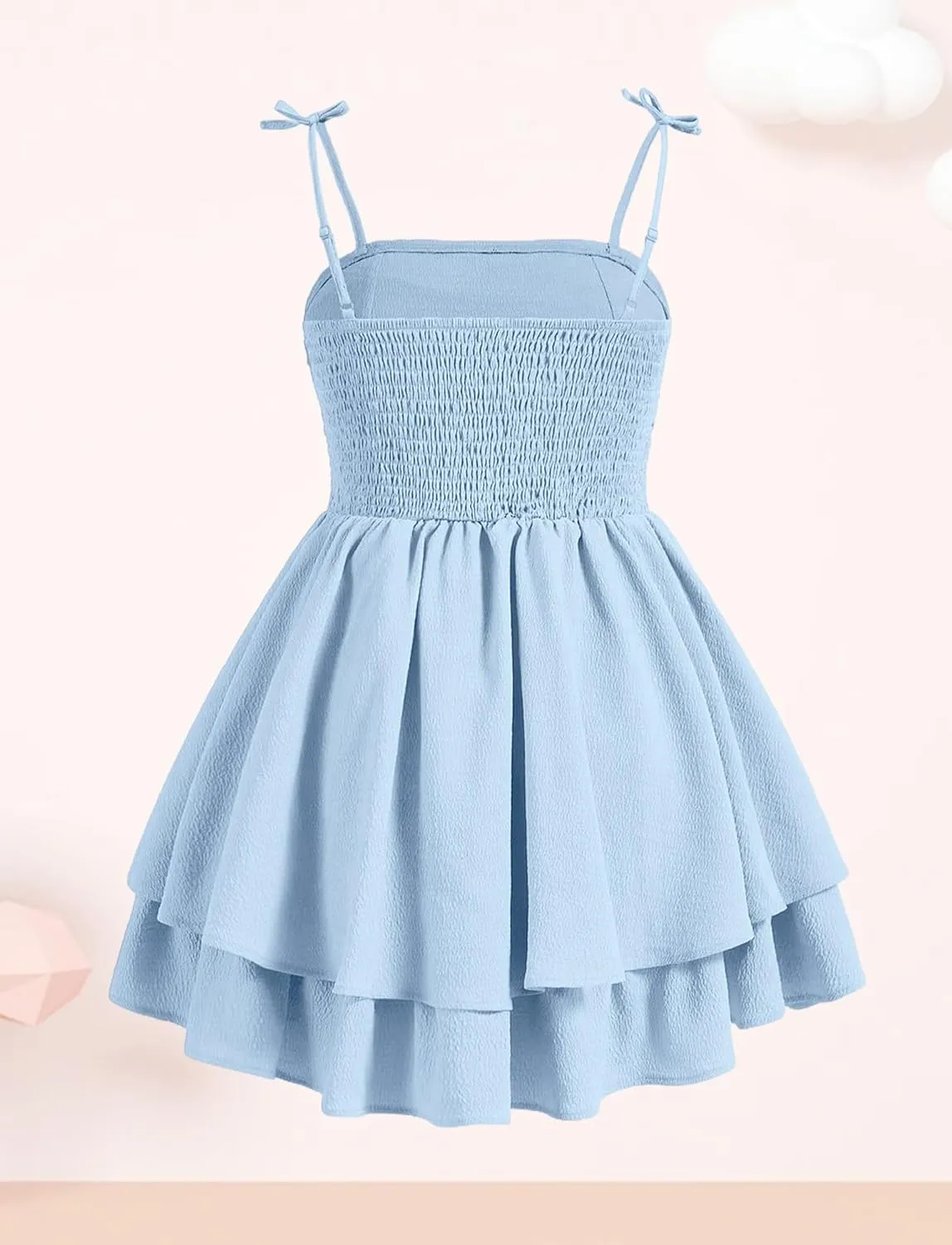 Happy Cherry Girls Tie Knot Spaghetti Strap Midi Dresses Smocked Tiered Beach Sundress Summer 4-10Y