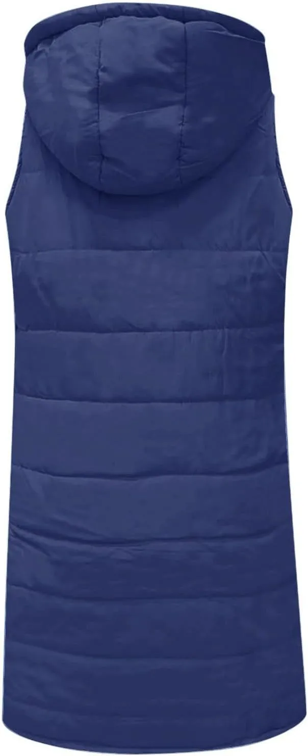 HGps8w Puffer Vest for Women Winter Warm Quilted Zipper Coats Plus Size Sleeveless Hooded Jacket Outdoor Mid-Long Down Vests