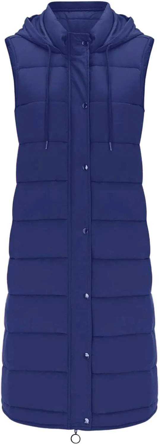 HGps8w Puffer Vest for Women Winter Warm Quilted Zipper Coats Plus Size Sleeveless Hooded Jacket Outdoor Mid-Long Down Vests