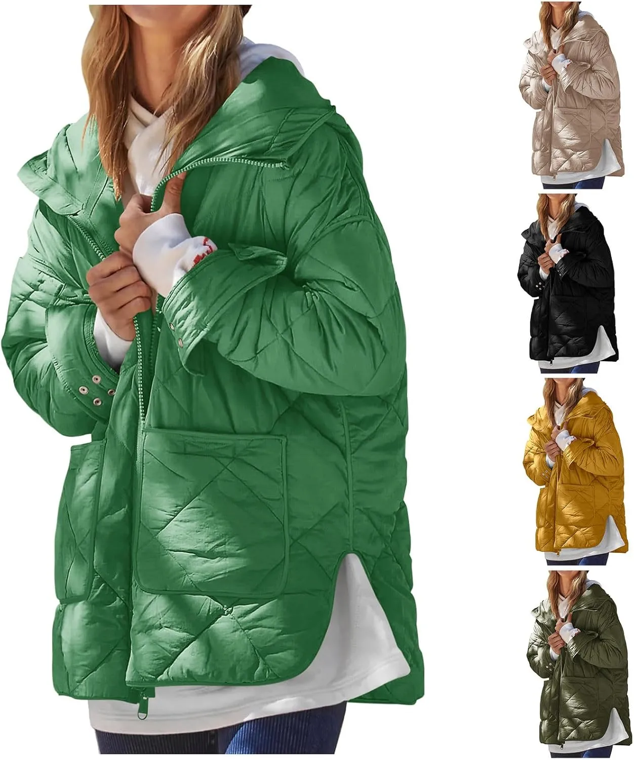 HGps8w Women's Hooded Winter Quilted Coats, Padded Down Oversized Warm Outerwear Puffer Jackets with Pockets