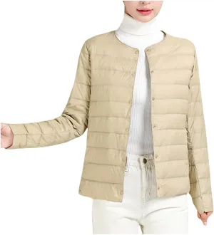 HGps8w Women's Lightweight Winter Quilted Down Jackets Button Down Puffer Coats Padded Warm Outerwear with Pockets