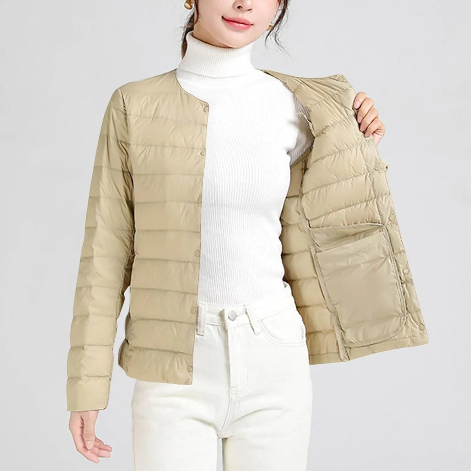 HGps8w Women's Lightweight Winter Quilted Down Jackets Button Down Puffer Coats Padded Warm Outerwear with Pockets