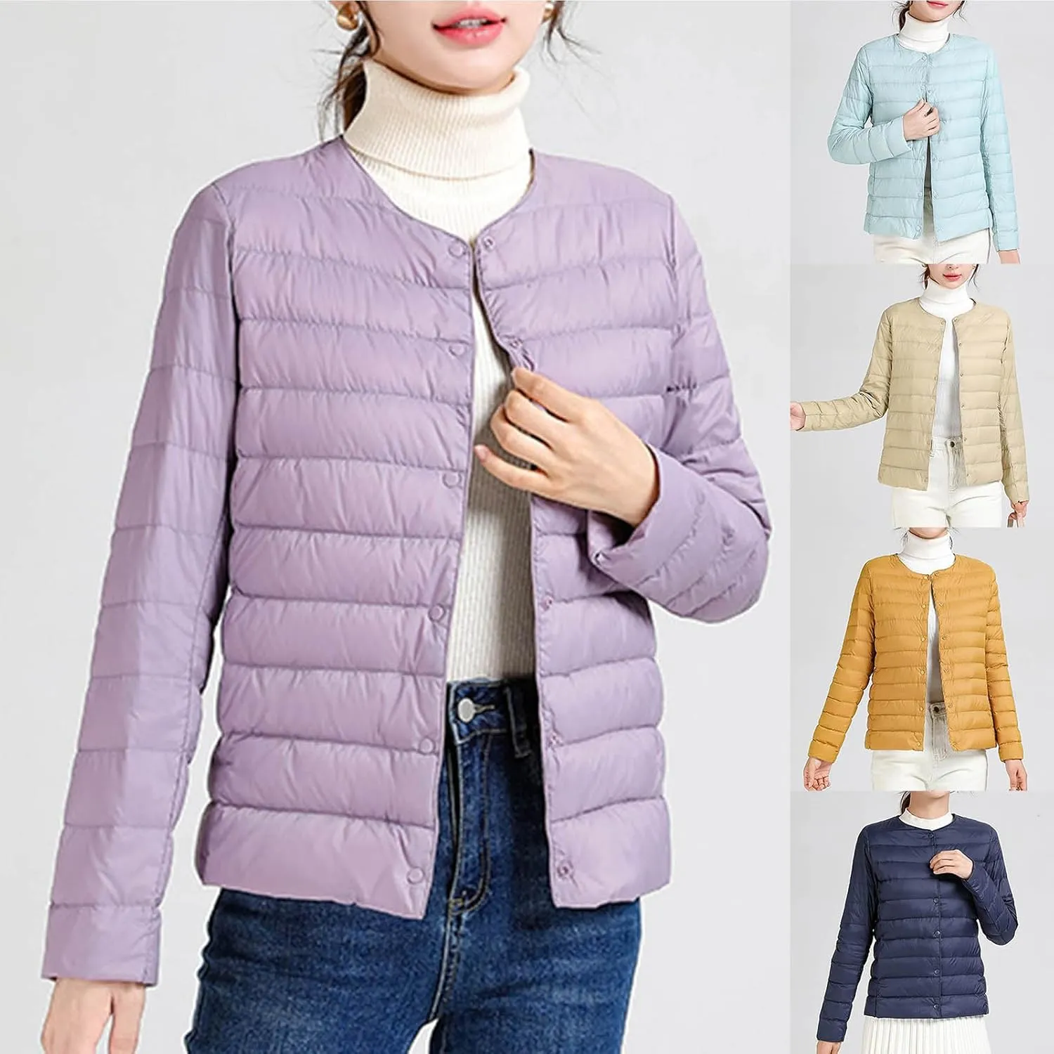 HGps8w Women's Lightweight Winter Quilted Down Jackets Button Down Puffer Coats Padded Warm Outerwear with Pockets