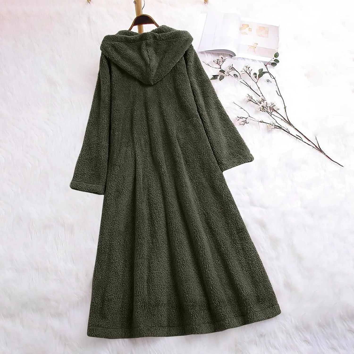 HGps8w Women's Long Plush Coat Chinese Style Buckle Fuzzy Winter Fall Thermal Loose Oversized Long Hooded Jacket